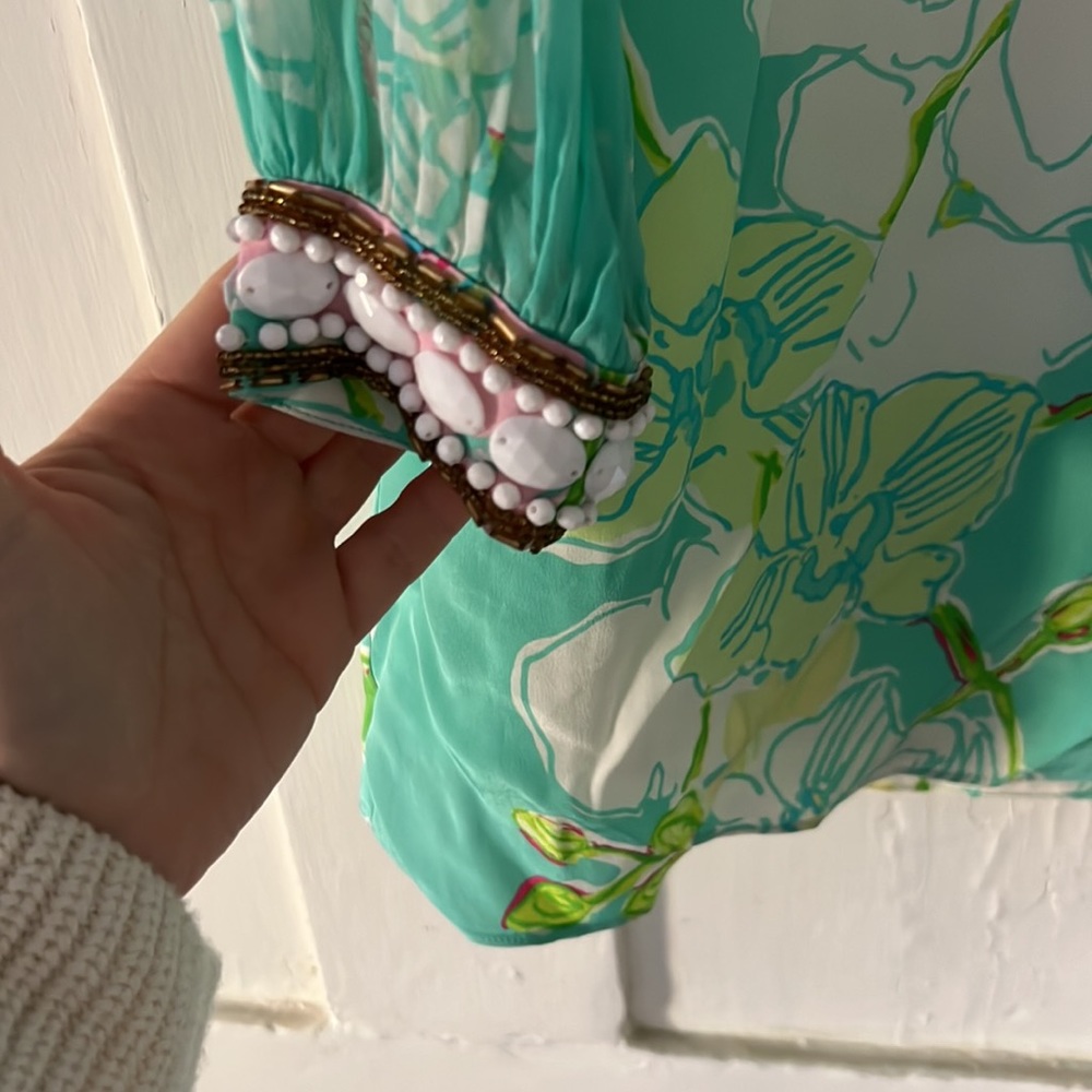 Lilly Pulitzer beaded floral silk dress 4 jubilee - Picture 3 of 3